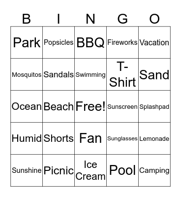 Summer Kickoff Bingo Card