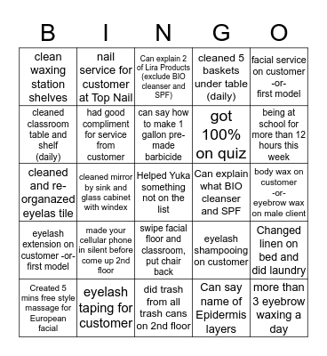 Esthetic CLASS BINGO Card