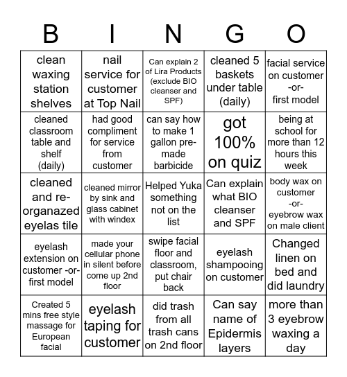 Esthetic CLASS BINGO Card