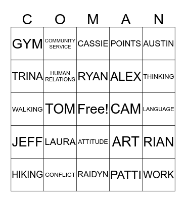 COMAN BINGO Card