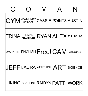 COMAN BINGO Card