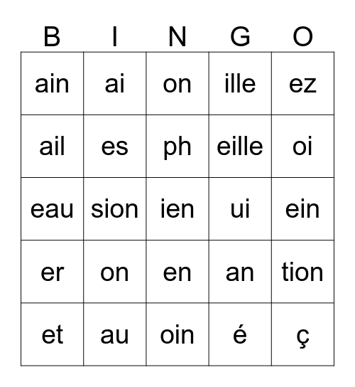 Le bingo des sons Bingo Card