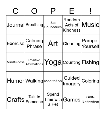 Coping Skills Bingo Card