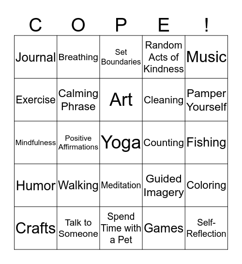 Coping Skills Bingo Card