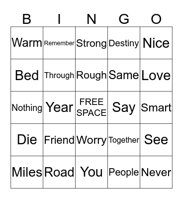 You've Got A Friend In Me Bingo Card