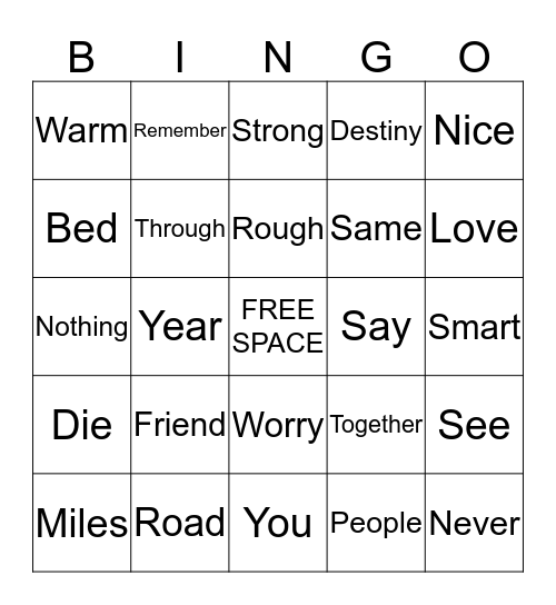 You've Got A Friend In Me Bingo Card