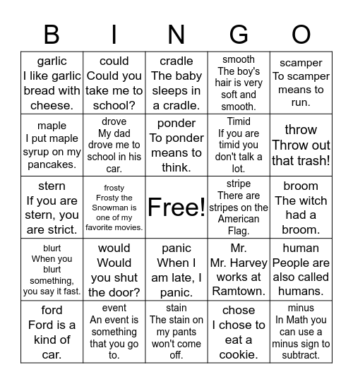 Reading  Bingo Card