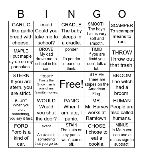 Reading  Bingo Card