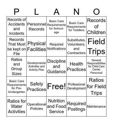 PLAN'O Bingo Card