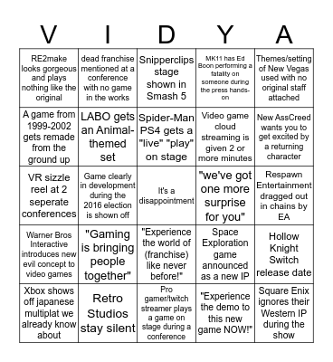 E3 Bongo 2018:Nick Bingo Card