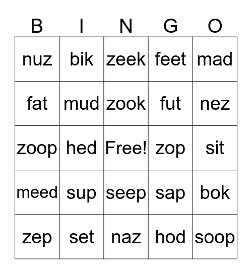 CVC Words Row 1 & 2 Bingo Card