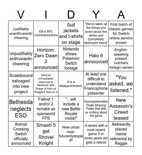 E3 Pachinko Bingo Card