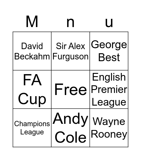 Manchester United Bingo Card