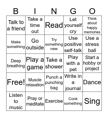 Coping Skills Bingo Card