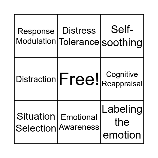 Emotion Regulation Strategies Bingo Card