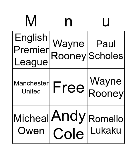 Manchester United Bingo Card