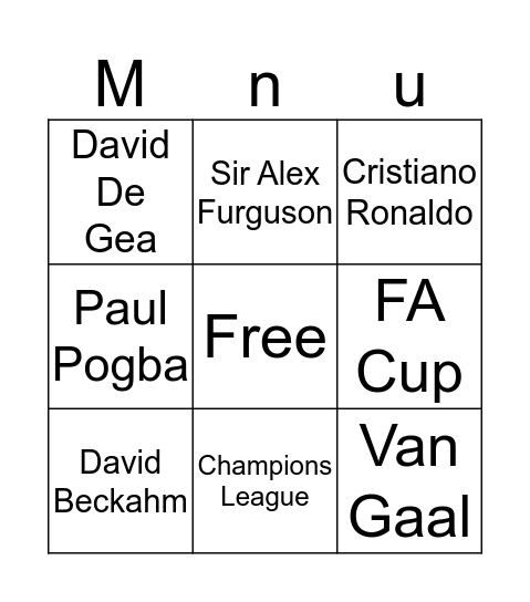 Manchester United Bingo Card