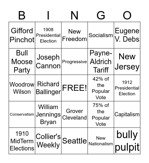 Progressivism Under Taft Bingo Card