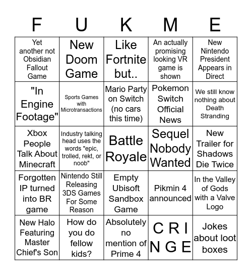 I Never Asked For This Bingo Card