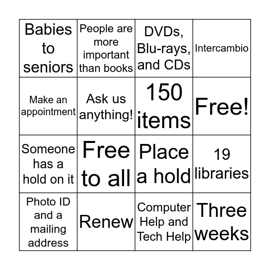 Library Bingo Card