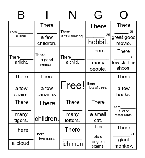 Write is or are. Bingo Card