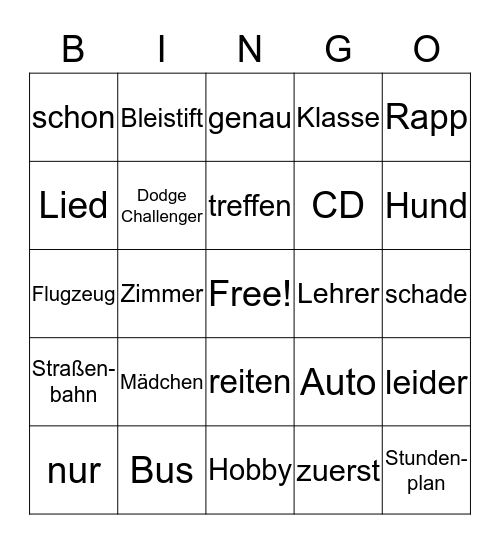 Deutsch 1a Kapitel 1-8 Bingo Card