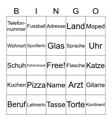 Deutsch 1a - Kapitel 1-8 #2 Bingo Card