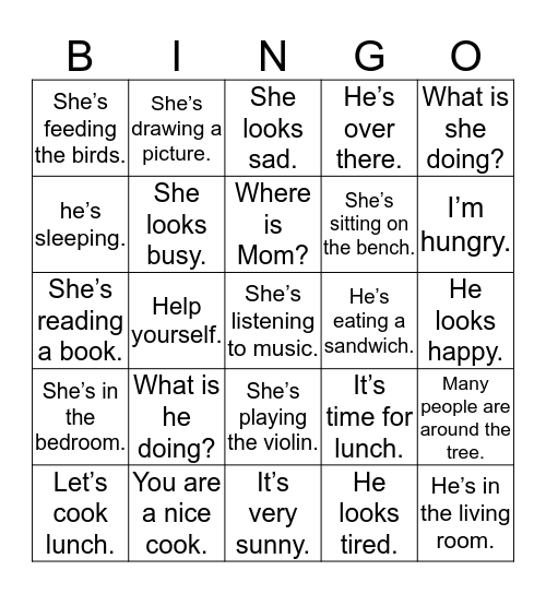5-5. She’s listening to music. Bingo Card