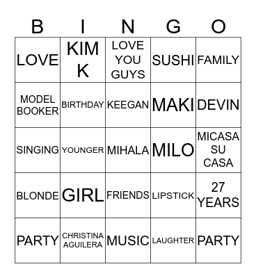 A GAME ABOUT ME! Bingo Card