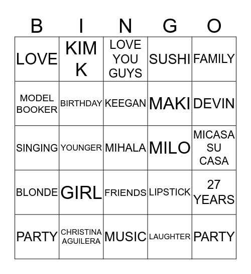 A GAME ABOUT ME! Bingo Card