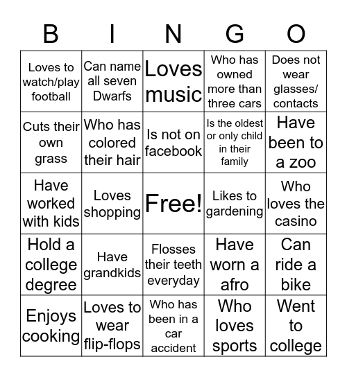 THE SWINNEY FAMILY REUNION 2018 Bingo Card
