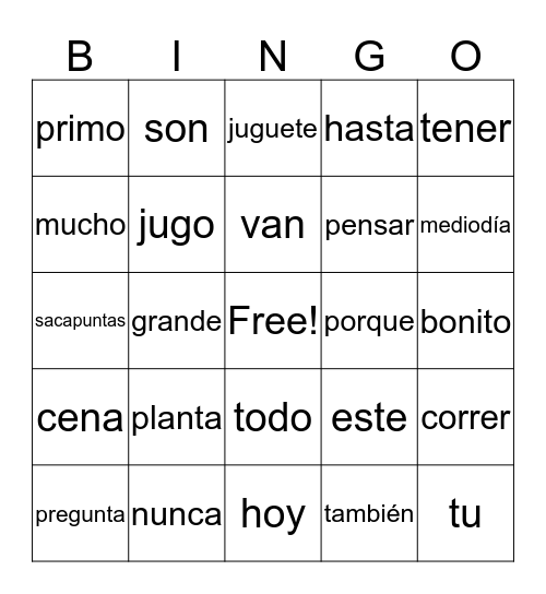 Todas las palabras de la pared Bingo Card