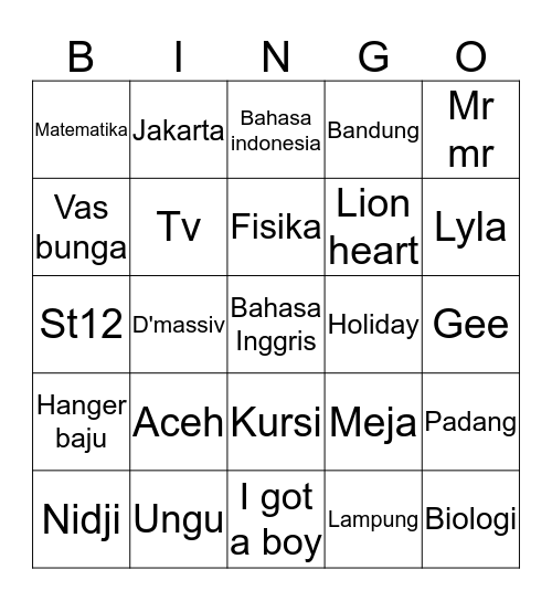 Aisha Bingo Card