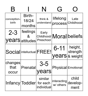 Child Development Bingo Card