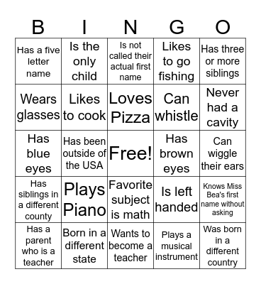 Getting to Know You  Bingo Card