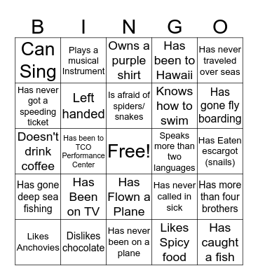 Getting to Know You!!! Bingo Card