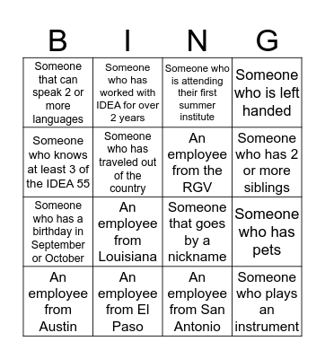 I had no IDEA... Bingo Card