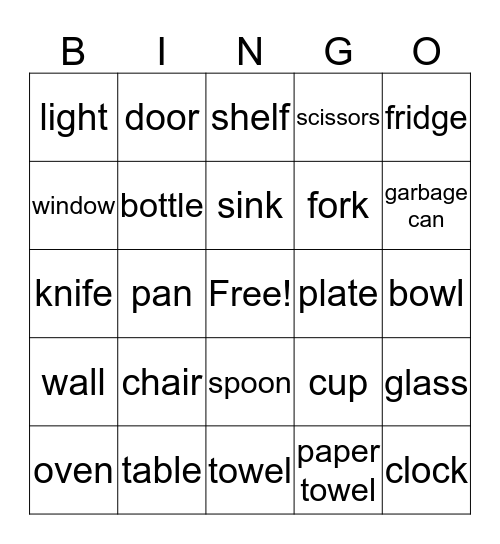 Kitchen Bingo Card