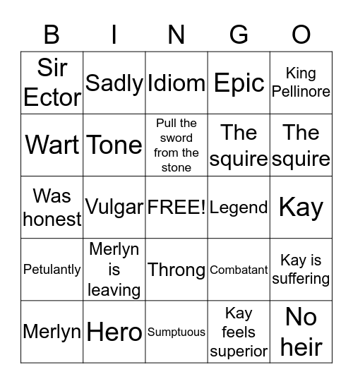 Arthur Becomes King Bingo Card