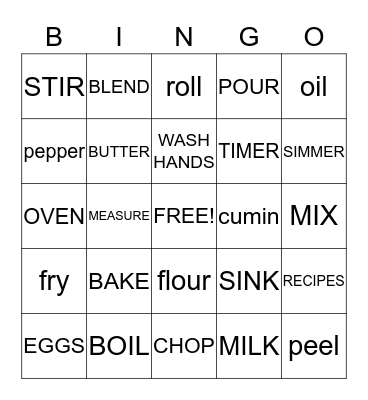 COOKING  Bingo Card