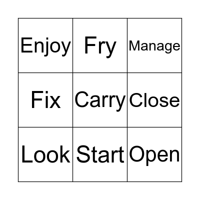 REGULAR VERBS Bingo Card