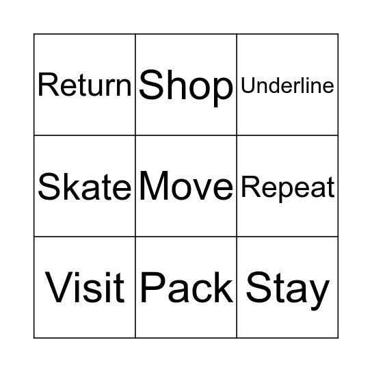 REGULAR VERBS Bingo Card