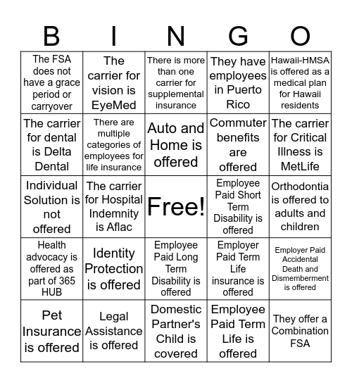 PRD Bingo Card