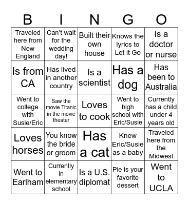 Susie & Eric's Wedding! Bingo Card