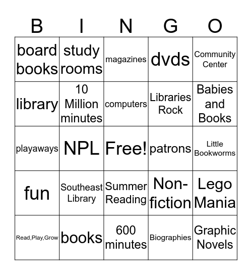 Summer Challenge Library Bingo Card