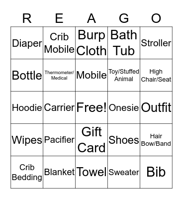 Vicky's Baby Shower Bingo Card