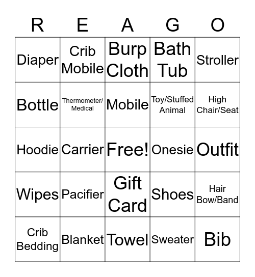 Vicky's Baby Shower Bingo Card