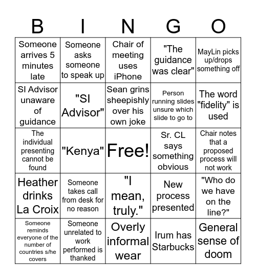 Chairs Meeting Bingo Card