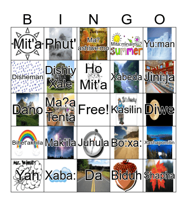 Weather/Places Bingo Card