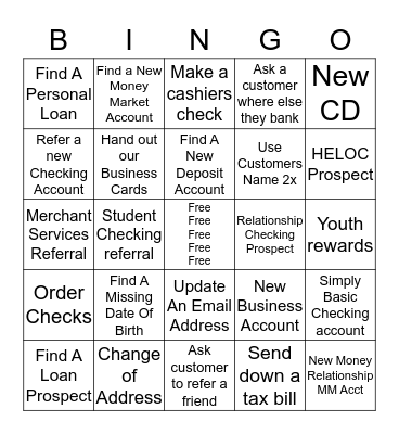FNCB BANK BINGO Card